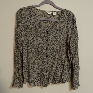J Jill Women’s Floral Blouse Size Med. 3/4 Sleeve Multicolor 100% Rayon Buttons